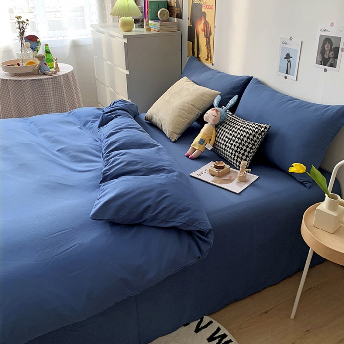 91家纺网 家纺一手货源 找家纺 曼谷 新款纯色双拼四件套 AA新宝蓝