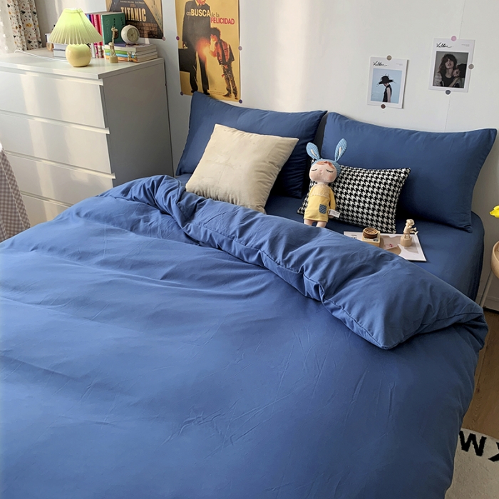 91家纺网 家纺一手货源 找家纺 曼谷 新款纯色双拼四件套 AA新宝蓝