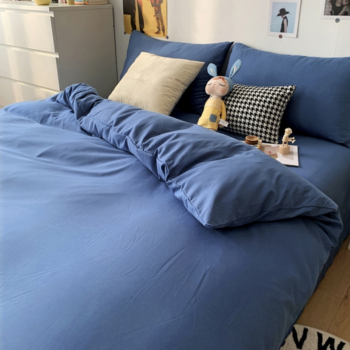 91家纺网 家纺一手货源 找家纺 曼谷 新款纯色双拼四件套 AA新宝蓝
