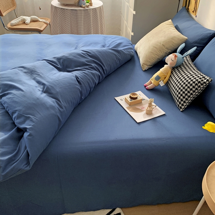 91家纺网 家纺一手货源 找家纺 曼谷 新款纯色双拼四件套 AA新宝蓝