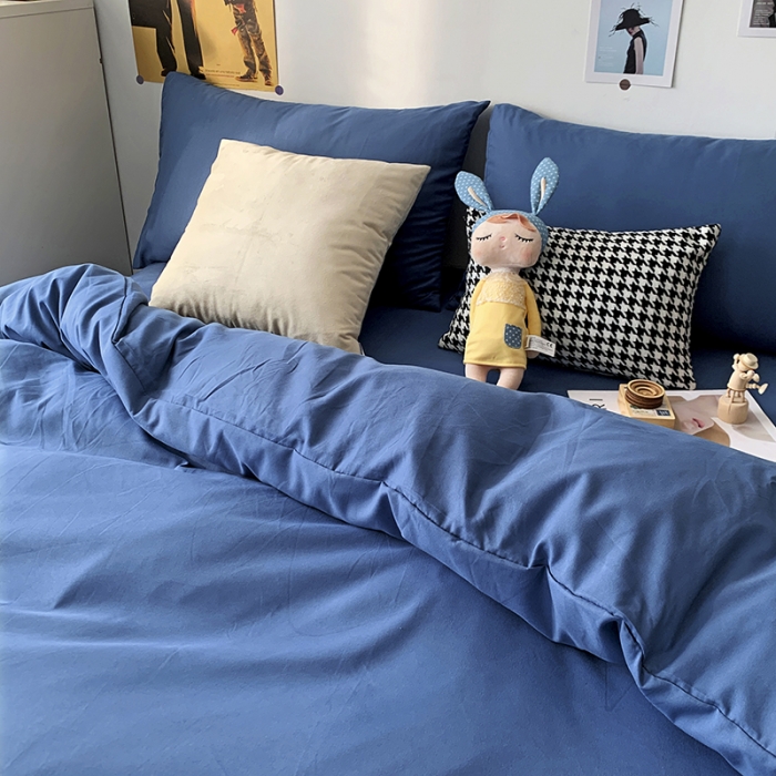 91家纺网 家纺一手货源 找家纺 曼谷 新款纯色双拼四件套 AA新宝蓝