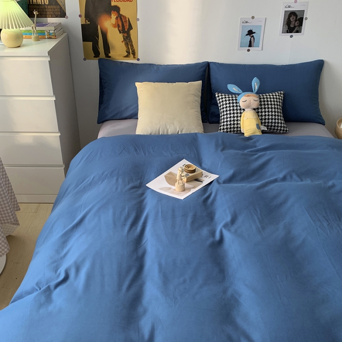 91家纺网 家纺一手货源 找家纺 曼谷 新款纯色双拼四件套 AB宝蓝-浅灰