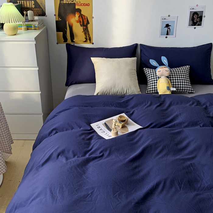 91家纺网 家纺一手货源 找家纺 曼谷 新款纯色双拼四件套 AB藏青-浅灰