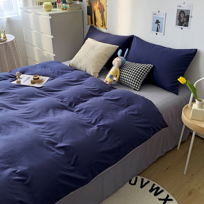 91家纺网 家纺一手货源 找家纺 曼谷 新款纯色双拼四件套 AB藏青-浅灰