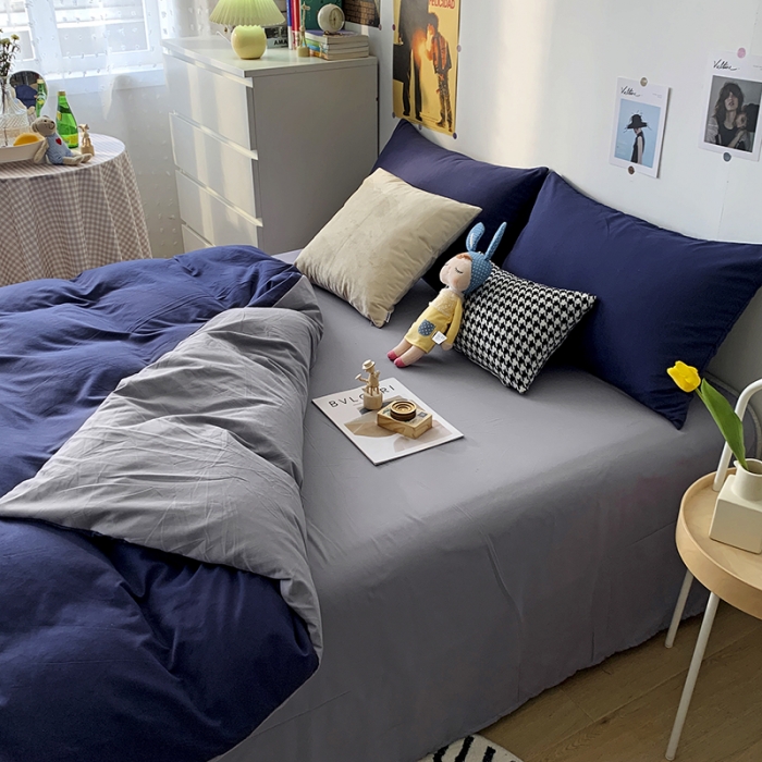 91家纺网 家纺一手货源 找家纺 曼谷 新款纯色双拼四件套 AB藏青-浅灰