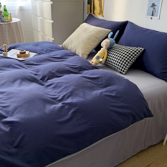 91家纺网 家纺一手货源 找家纺 曼谷 新款纯色双拼四件套 AB藏青-浅灰