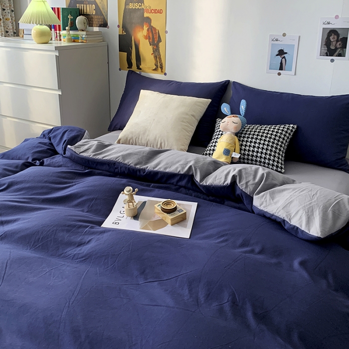 91家纺网 家纺一手货源 找家纺 曼谷 新款纯色双拼四件套 AB藏青-浅灰