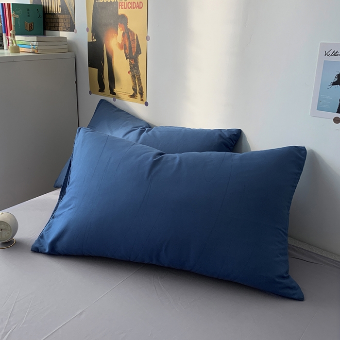 91家纺网 家纺一手货源 找家纺 曼谷 新款纯色双拼四件套 AB宝蓝-浅灰