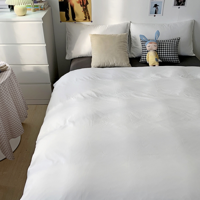 91家纺网 家纺一手货源 找家纺 曼谷 新款纯色双拼四件套 AB纯白-深灰