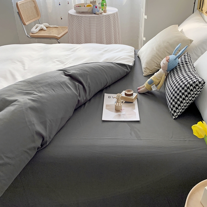 91家纺网 家纺一手货源 找家纺 曼谷 新款纯色双拼四件套 AB纯白-深灰