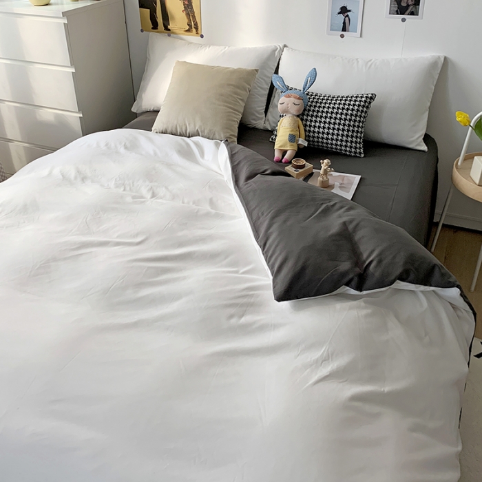 91家纺网 家纺一手货源 找家纺 曼谷 新款纯色双拼四件套 AB纯白-深灰