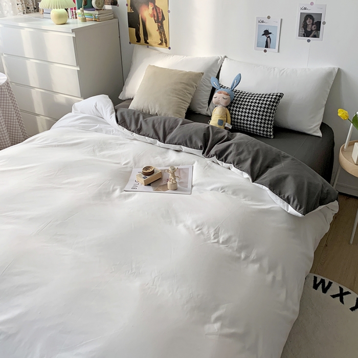 91家纺网 家纺一手货源 找家纺 曼谷 新款纯色双拼四件套 AB纯白-深灰