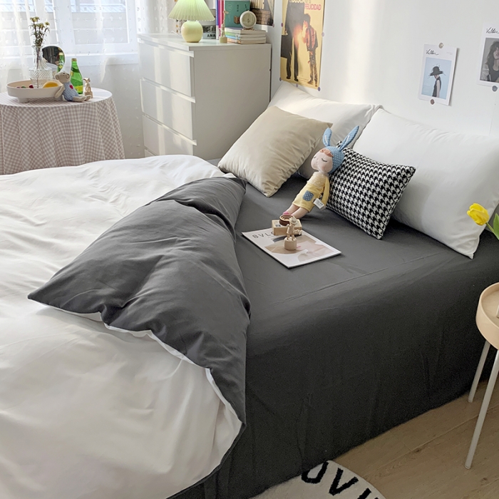 91家纺网 家纺一手货源 找家纺 曼谷 新款纯色双拼四件套 AB纯白-深灰