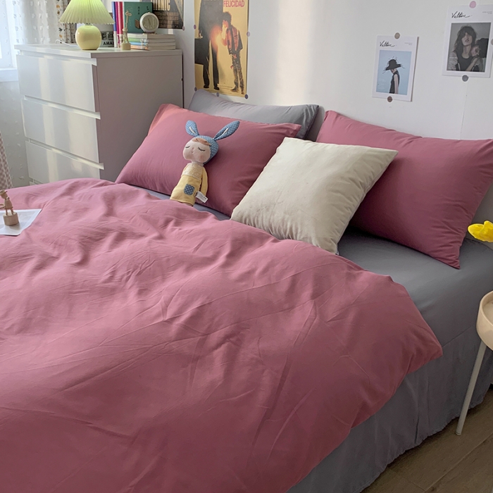 91家纺网 家纺一手货源 找家纺 曼谷 新款纯色双拼四件套 AB豆沙-浅灰