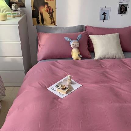 曼谷 新款纯色双拼四件套 AB豆沙-浅灰