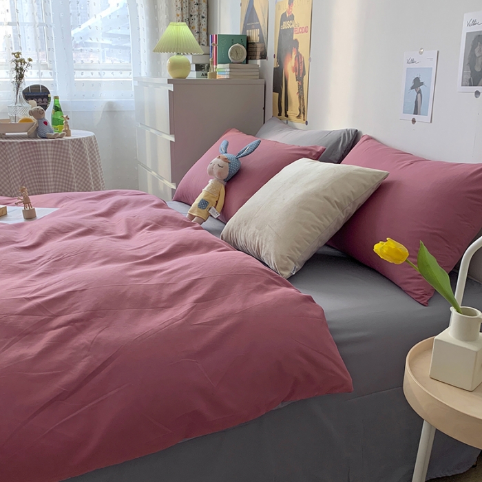 91家纺网 家纺一手货源 找家纺 曼谷 新款纯色双拼四件套 AB豆沙-浅灰