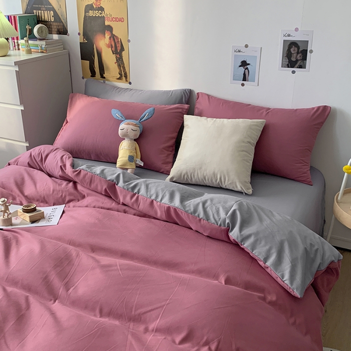 91家纺网 家纺一手货源 找家纺 曼谷 新款纯色双拼四件套 AB豆沙-浅灰