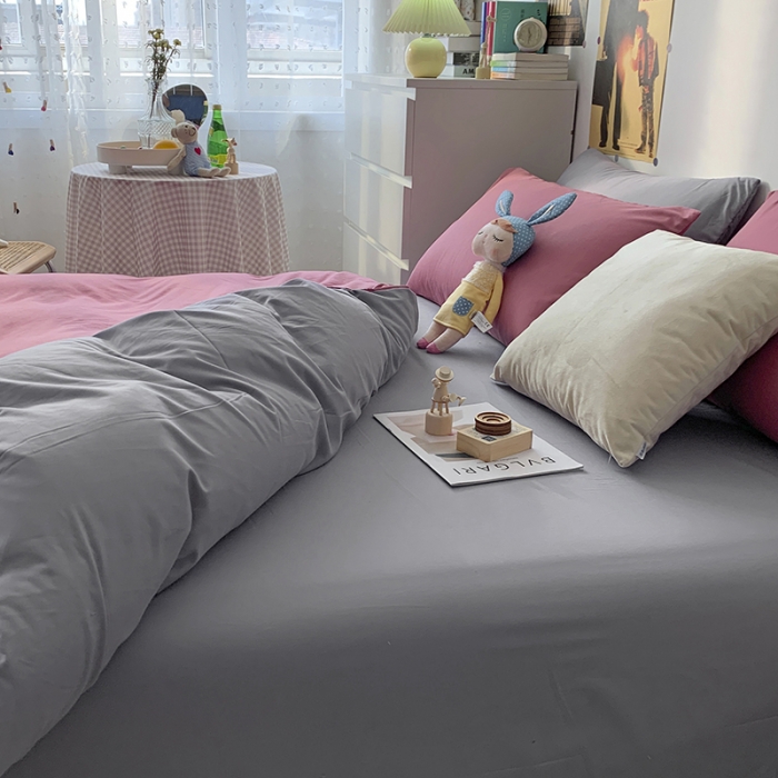 91家纺网 家纺一手货源 找家纺 曼谷 新款纯色双拼四件套 AB豆沙-浅灰