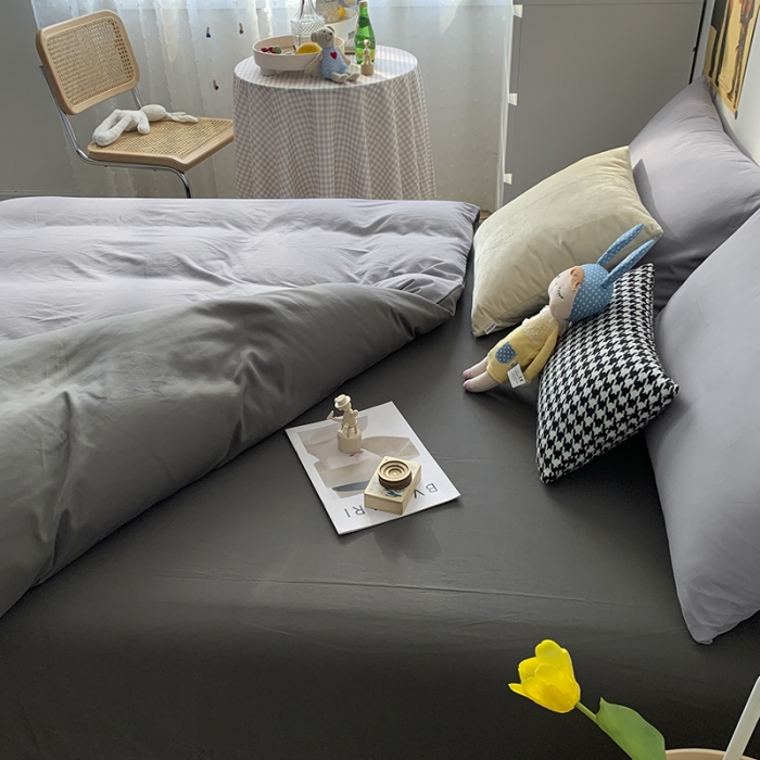 91家纺网 家纺一手货源 找家纺 曼谷 新款纯色双拼四件套 AB浅灰-深灰