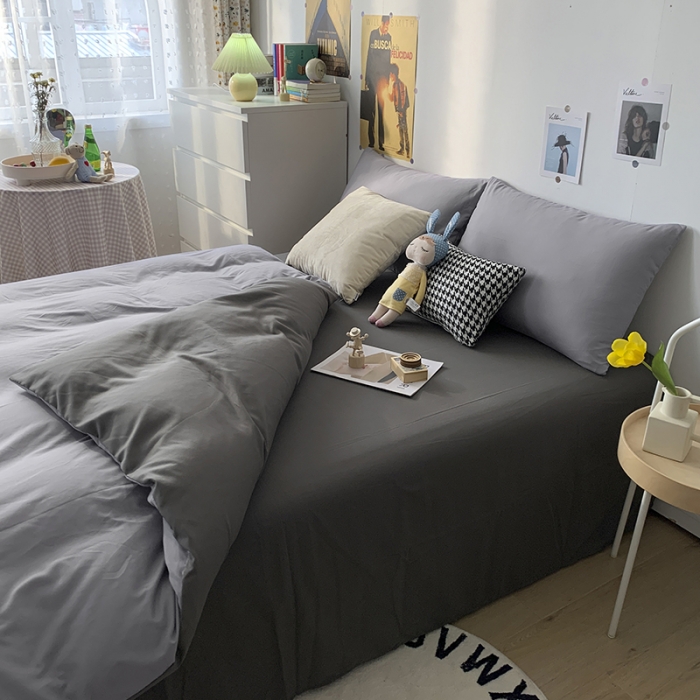 91家纺网 家纺一手货源 找家纺 曼谷 新款纯色双拼四件套 AB浅灰-深灰