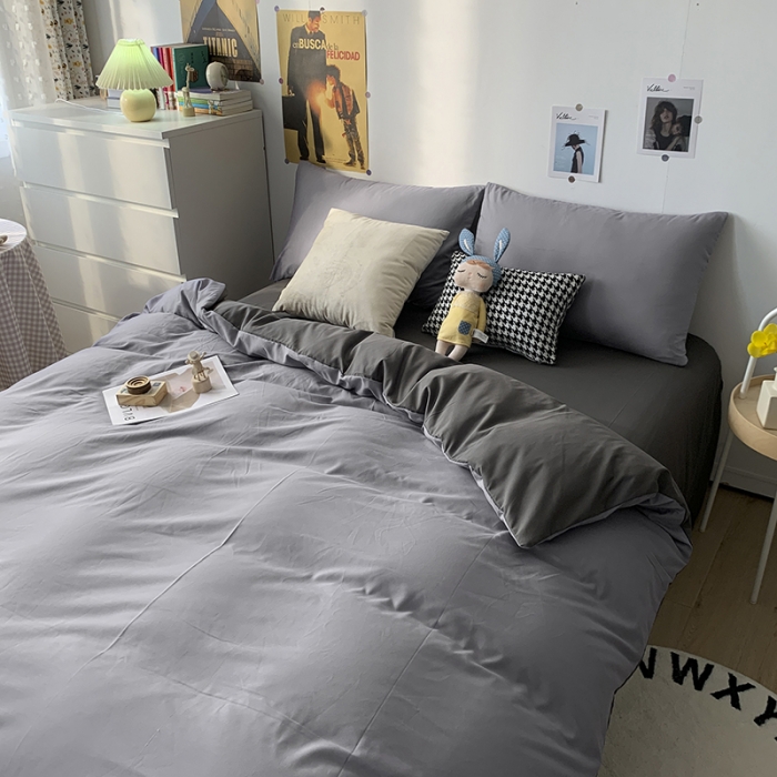 91家纺网 家纺一手货源 找家纺 曼谷 新款纯色双拼四件套 AB浅灰-深灰