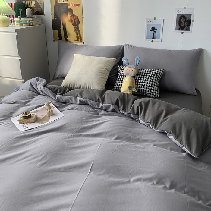 91家纺网 家纺一手货源 找家纺 曼谷 新款纯色双拼四件套 AB浅灰-深灰