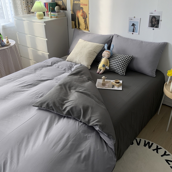 91家纺网 家纺一手货源 找家纺 曼谷 新款纯色双拼四件套 AB浅灰-深灰