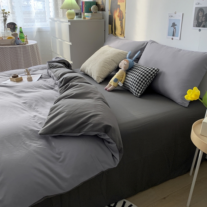 91家纺网 家纺一手货源 找家纺 曼谷 新款纯色双拼四件套 AB浅灰-深灰