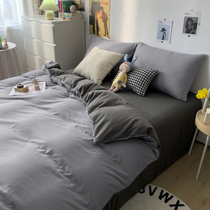 91家纺网 家纺一手货源 找家纺 曼谷 新款纯色双拼四件套 AB浅灰-深灰