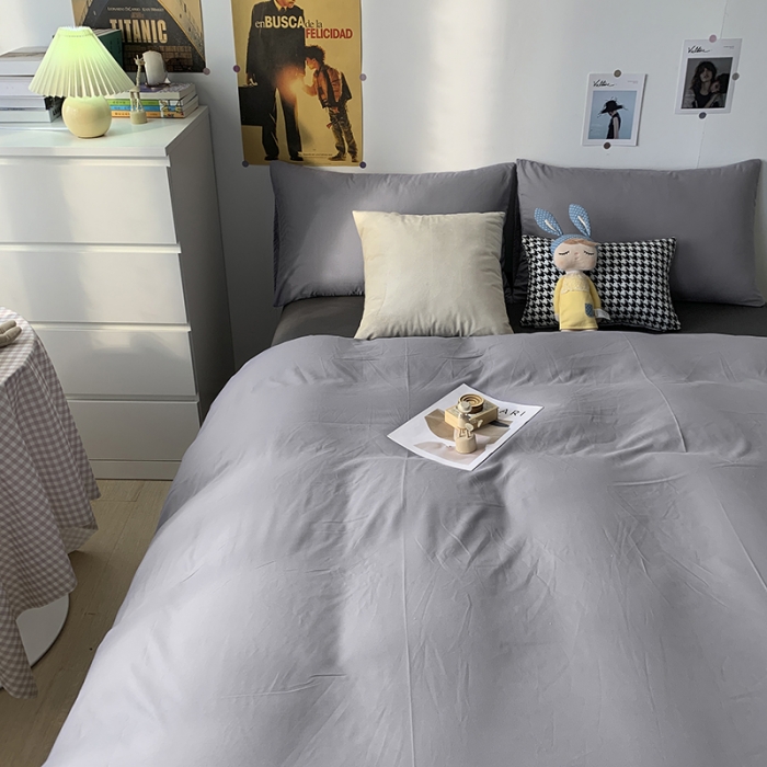 91家纺网 家纺一手货源 找家纺 曼谷 新款纯色双拼四件套 AB浅灰-深灰