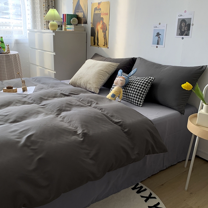 91家纺网 家纺一手货源 找家纺 曼谷 新款纯色双拼四件套 AB深灰-浅灰