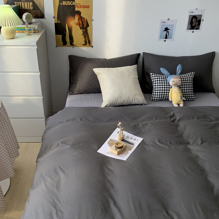 91家纺网 家纺一手货源 找家纺 曼谷 新款纯色双拼四件套 AB深灰-浅灰