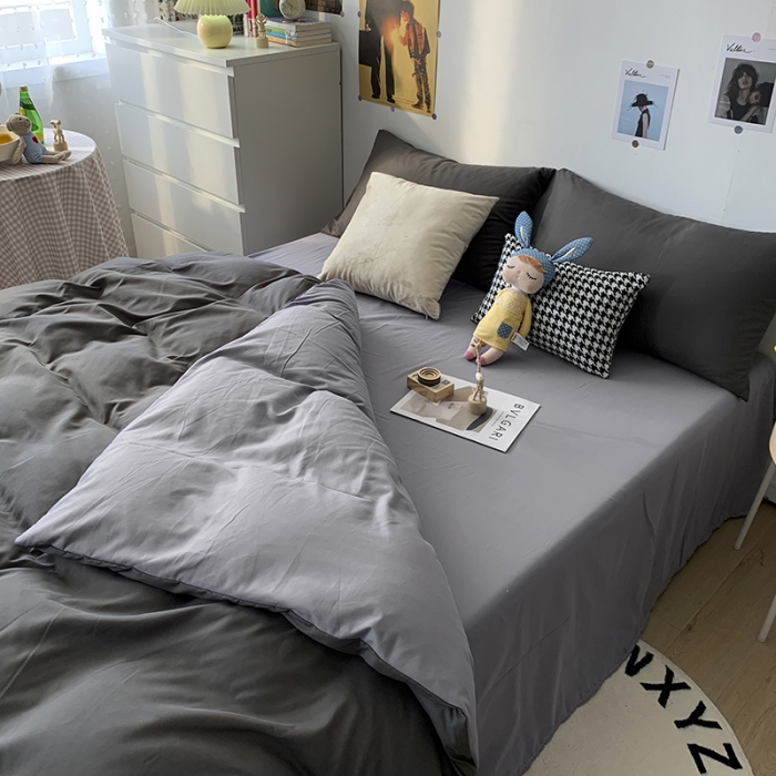 91家纺网 家纺一手货源 找家纺 曼谷 新款纯色双拼四件套 AB深灰-浅灰