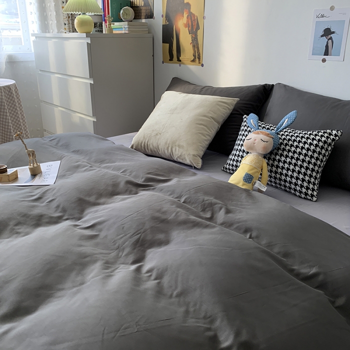 91家纺网 家纺一手货源 找家纺 曼谷 新款纯色双拼四件套 AB深灰-浅灰