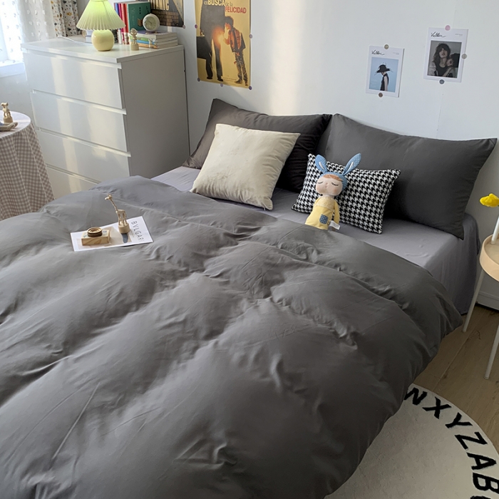 91家纺网 家纺一手货源 找家纺 曼谷 新款纯色双拼四件套 AB深灰-浅灰