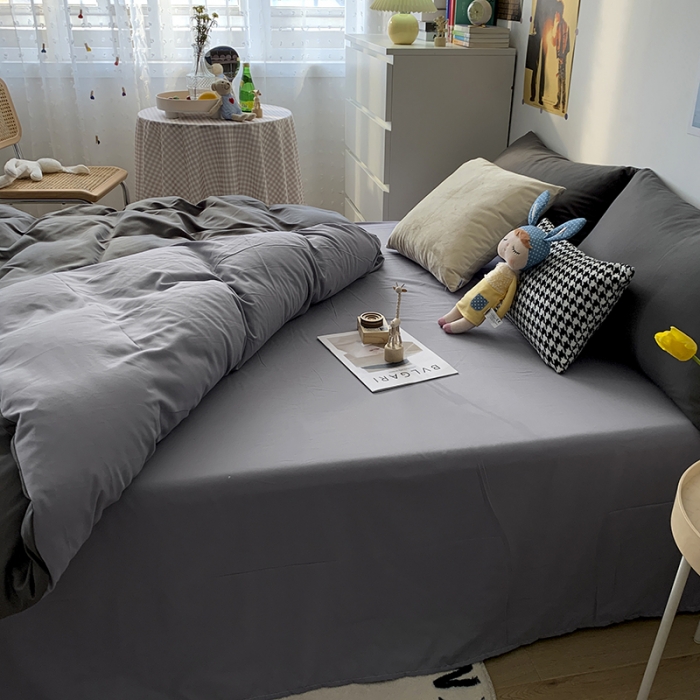 91家纺网 家纺一手货源 找家纺 曼谷 新款纯色双拼四件套 AB深灰-浅灰