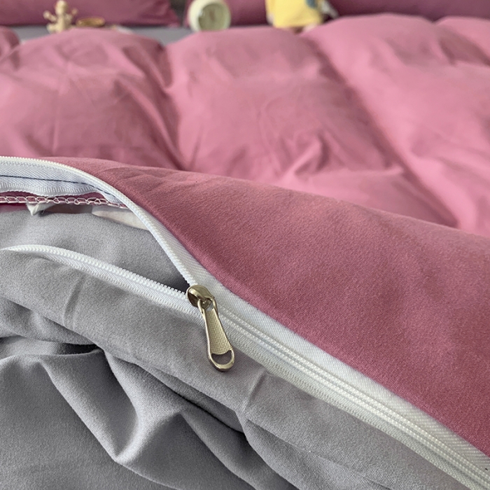 91家纺网 家纺一手货源 找家纺 曼谷 新款纯色双拼四件套 AB豆沙-浅灰