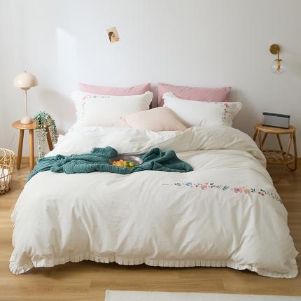 91家纺网 家纺一手货源 找家纺 新款40支水洗棉花边四件套 晴明-仙女粉