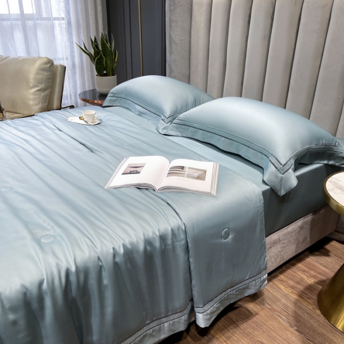 91家纺网 家纺一手货源 找家纺 榻尚家居奥地利天丝夏被床单款床笠款四件套夏蓝