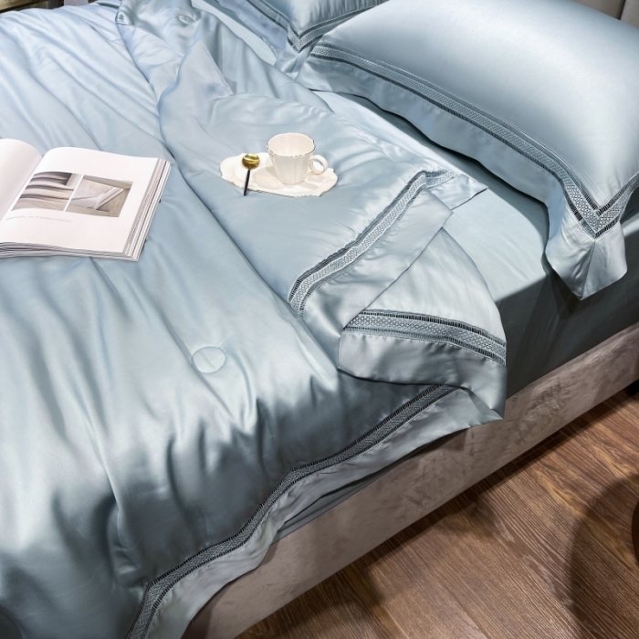 91家纺网 家纺一手货源 找家纺 榻尚家居奥地利天丝夏被床单款床笠款四件套夏蓝