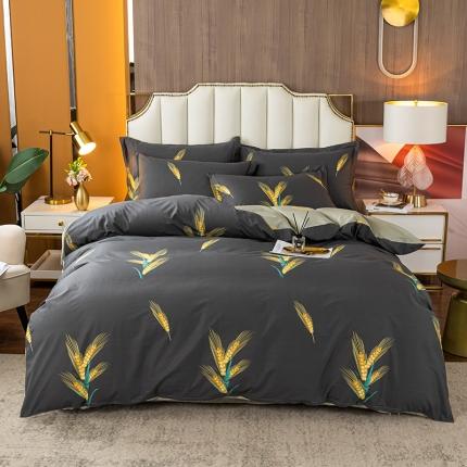 91家纺网 家纺一手货源 找家纺 星期三2021年6月新款铂金全棉13372四件套（加老板微信有会员价） 大麦-灰