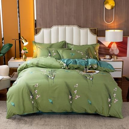 91家纺网 家纺一手货源 找家纺 星期三2021年6月新款铂金全棉13372四件套（加老板微信有会员价）豆蔻年华-绿