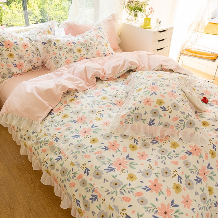 91家纺网 家纺一手货源 找家纺 千朵 2021新款全棉四件套 粉黛佳人拼接款