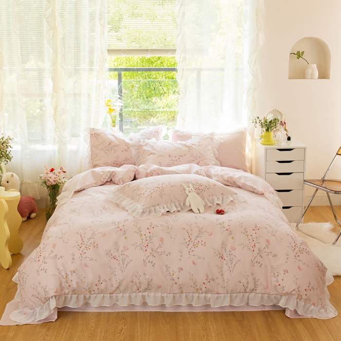 91家纺网 家纺一手货源 找家纺 千朵 2021新款全棉四件套 小城故事-粉