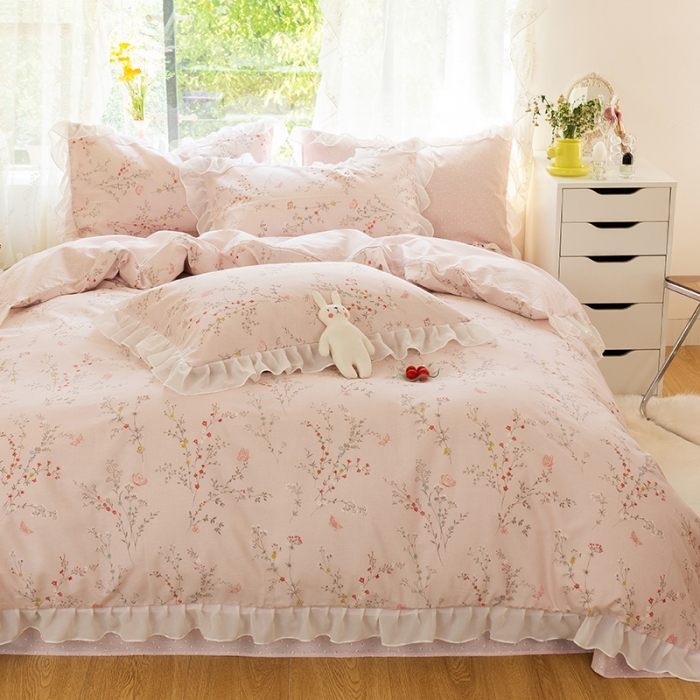 91家纺网 家纺一手货源 找家纺 千朵 2021新款全棉四件套 小城故事-粉