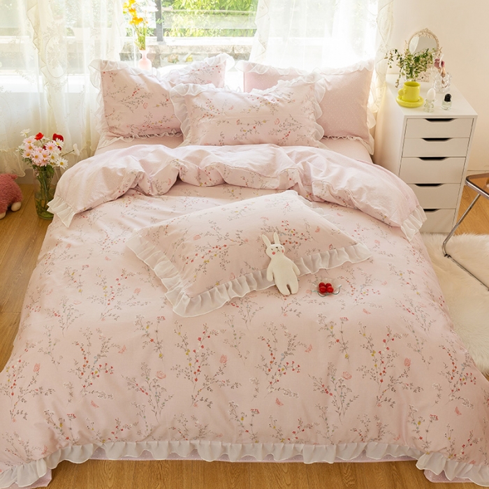 91家纺网 家纺一手货源 找家纺 千朵 2021新款全棉四件套 小城故事-粉