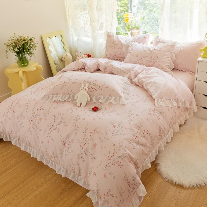 91家纺网 家纺一手货源 找家纺 千朵 2021新款全棉四件套 小城故事-粉