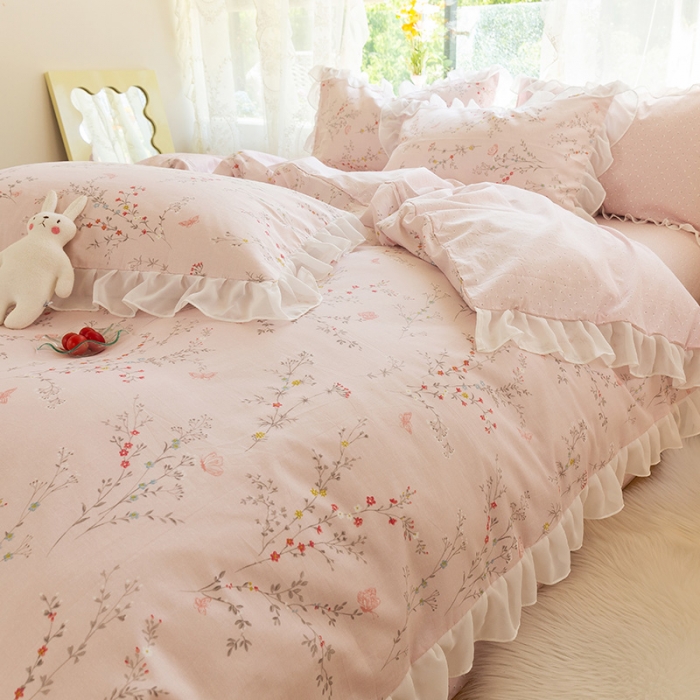 91家纺网 家纺一手货源 找家纺 千朵 2021新款全棉四件套 小城故事-粉