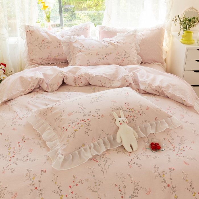 91家纺网 家纺一手货源 找家纺 千朵 2021新款全棉四件套 小城故事-粉