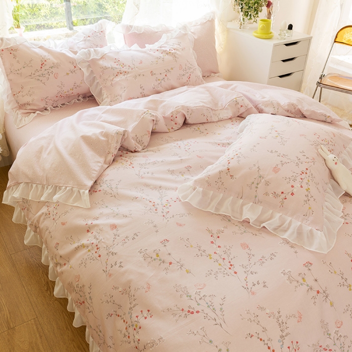 91家纺网 家纺一手货源 找家纺 千朵 2021新款全棉四件套 小城故事-粉